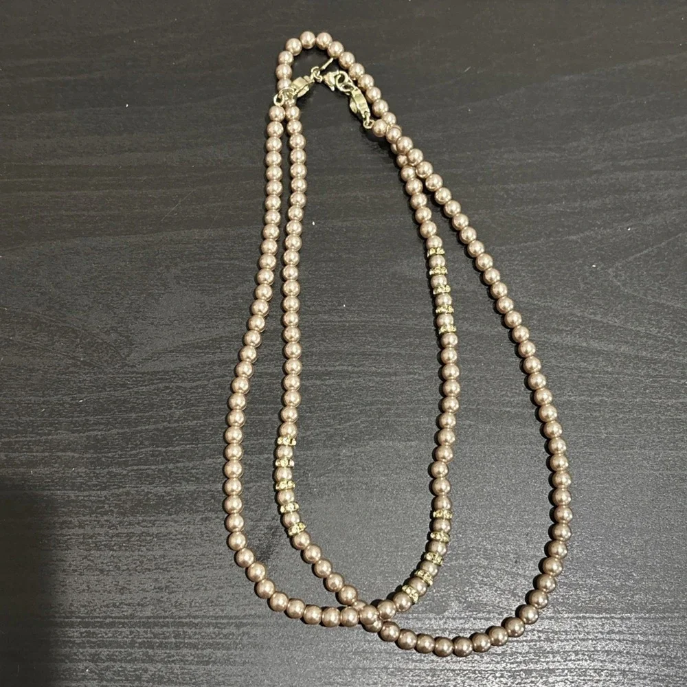 Banana Republic Beaded Pearl Long Necklace w/ Rhinestone Spacers Statement 38